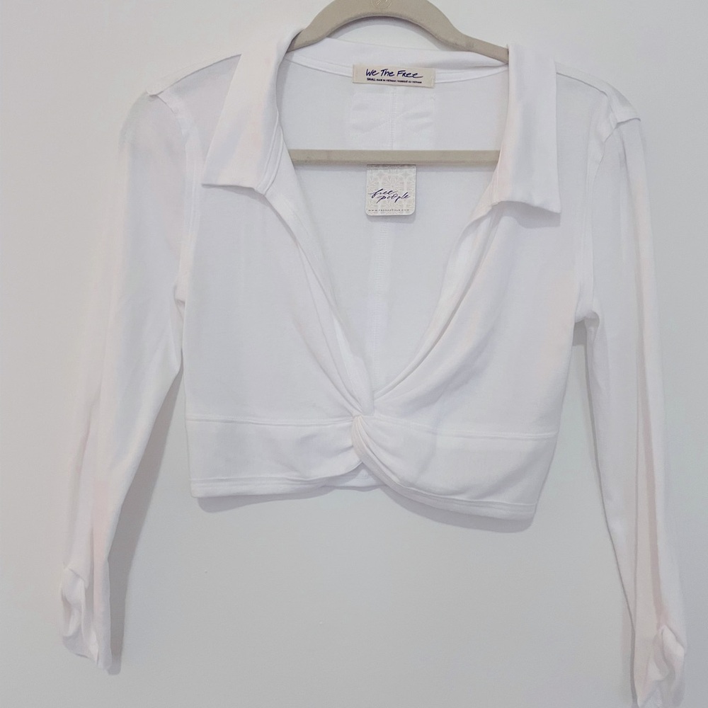 Free People, Cropped White Long Sleeve, Small